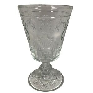 Vintage Style Clear Embossed Shell Scroll Glass Goblet Water Wine Chalice 6.5in